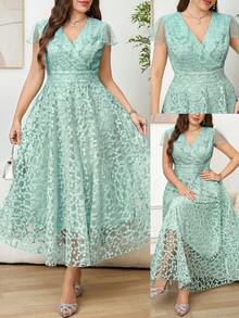 Reflora Vestido de malla bordado de unicolor elegante de verano talla grande - verde menta - Ver 1