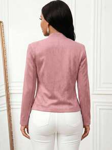 SHEIN Lady 女款灰粉色輕便夾克，適合辦公室、游泳、商務專業、基本休閒、鄉村音樂會、秋冬季、教師節 - 粉色 - 查看 3
