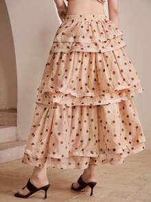 SHEIN 2026 Elegant Women's Dress, Suitable For Dating, Daily, Casual, Beach Vacation, Party And More. Minimalist And Versatile Women's Skirt, Solid Color Design, Waist-Flattering With Ruffle Hem, Made Of Woven Fabric. Perfect For Outings, Holidays, And Vacation Wear. - Apricot - View 7