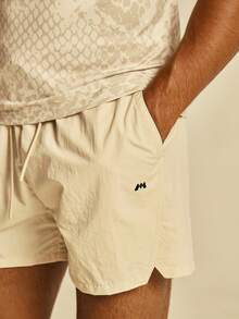 Musero Sport 輕量聚酯纖維健身短褲 後方拉鍊口袋 春夏必備健身運動服 - 米色 - 查看 6