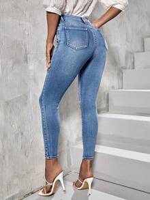 Selenza Button Fly Bleach Wash Skinny Jeans - Light Wash - View 2