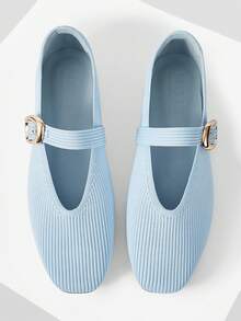 MOTF PREMIUM WOMEN SQUARE TOE BUCKLE STRAP FLATS FOR CHRISTMAS - Light blue - View 1