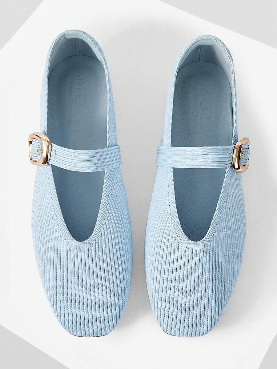 MOTF PREMIUM WOMEN SQUARE TOE BUCKLE STRAP FLATS FOR CHRISTMAS - Light blue - View 1