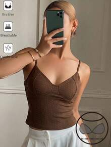 DAZY Camiseta de tirantes con relleno incorporado de unicolor para mujer - Marrón - Ver 4