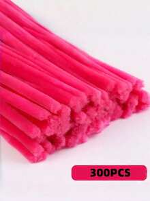 100/200/300/500支装蜜桃粉色毛根清洁条工艺用品，多色毛根，加密毛根，柔软扭扭棒，用于艺术和手工项目创意DIY装饰的毛根清洁条 - 玫紅色 - 查看 9