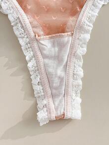 FairyFlirt Women's Lace Patchwork Bow Mesh Comfortable Thong Panties 3-Piece Set - Multicolor - View 6