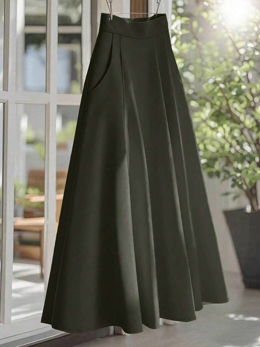 Franclia New French Style High Waist Solid Color Slimming Elegant Fashion Yellow Women's Skirt - Dark Green - View 1