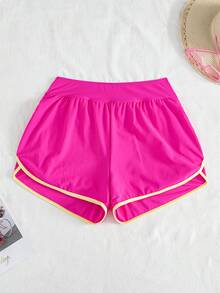 Swim Basics Springbreak 女款黑白對比滾邊運動休閒短褲沙灘褲 - 玫紅色 - 查看 5
