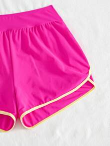Swim Basics Springbreak 女款黑白對比滾邊運動休閒短褲沙灘褲 - 玫紅色 - 查看 7