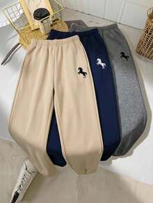 3pcs Tween Boy Animal Print Elastic Waist Casual Versatile Daily Wear Sweatpants - Multicolor - View 3