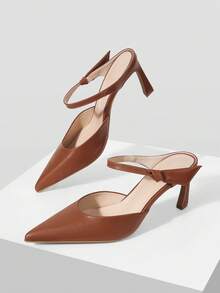 MOTF WOMEN'S BOW BACK STRAP HIGH HEELS, POINTED THICK HEEL MEDIUM HEEL SHOES, ELEGANT BROWN IMITATION LEATHER FASHION SHOES, WORKPLACE COMMUTER DAIL - Caramel Brown - View 10