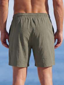 Manfinity Homme Pantalones cortos de algodón y lino de corte holgado para hombre de talla grande - Verde militar - Ver 2