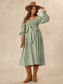 Boho Mama Maternity Solid Color Twisted Design Long Sleeve Elegant Maternity Casual Dress Beach Photoshoot Photoshoot Sage Green Autumn Fall - Green - View 8