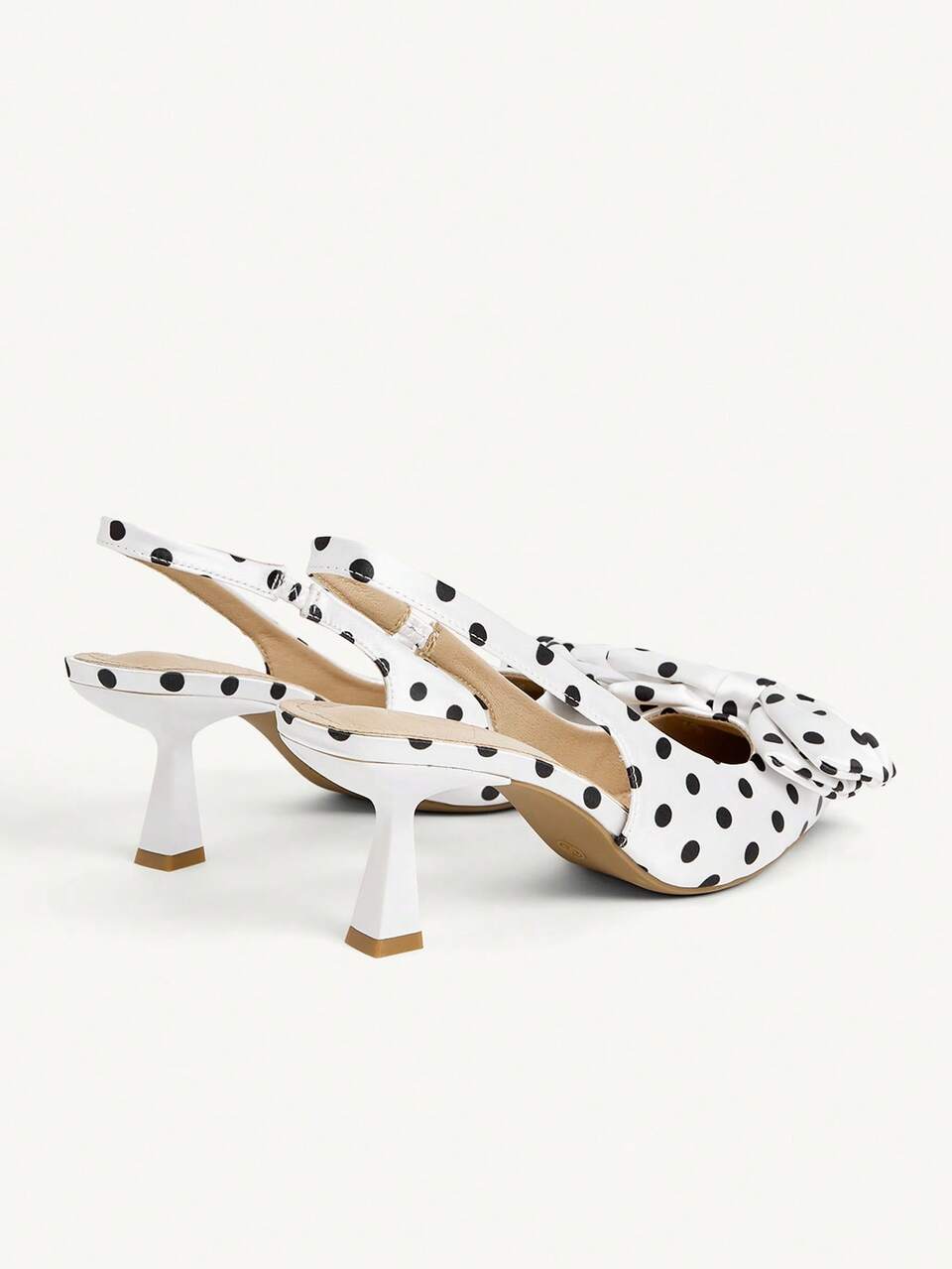 CUCCOO CHICEST Retro Polka Dot Graphics Big Bow Pointed Wine Glass And White Satin Medium Heel Women's High Heel Shoes Slingbacks Elegant Dating