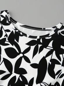 SHEIN Clasi 女款度假圓領荷葉邊袖口收腰A字洋裝 - 黑與白 - 查看 3