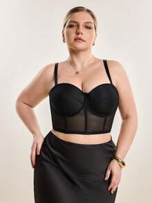 Hourtrue Bra Korset Jala Hitam Ukuran Besar untuk Wanita - Nyaman, Bernapas, Desain Tali yang Dapat Dilepas, Pengencang Pinggang - Hitam - View 2
