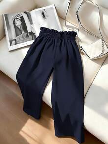 SHEIN Franclia Women's High Waist Pleated Button Suit Pants - Navy Blue - View 2