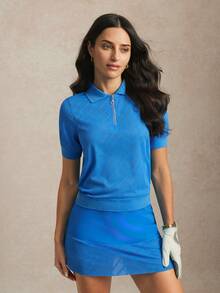 Activina Spring Summer Kain Berlubang Kemeja Polo Olahraga Wanita Biru untuk Golf & Tenis - Biru - View 3