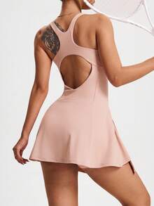 SHEIN Dewbera 女款純色無袖露背運動洋裝 - 熱帶粉紅色 - 查看 7