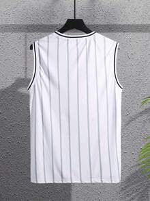 Manfinity Hypemode Men's Plus Size White Tank Top, Campus Basketball Court Letter Graphic Striped Decor Sleeveless Basketball Jersey Vest, Football Sports Wear, Holiday Style - White - View 2