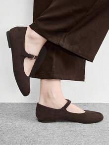 CUCCOO BIZCHIC Women's Retro Elegant Commuting Casual Contrast Trim Adjustable Buckle Flat Shoes - Chocolate brown, - View 4