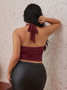 CovetEZ Spring/Summer New Burgundy Lace Sexy Minimalist Sexy Spaghetti Strap V-Neck Plus Size Camisole Cruise - Burgundy - View 2
