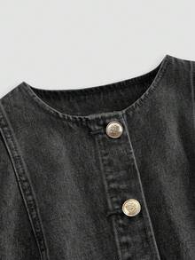 SHEIN MOD 女款休閒修身無袖牛仔迷你洋裝，藍色 - 黑色 - 查看 4