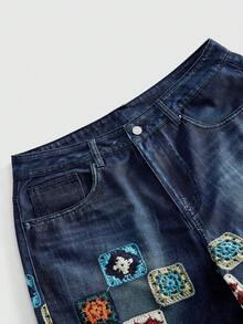 ROMWE MEN Street Life 男士迷彩刺繡口袋鈕扣時尚牛仔短褲 - 彩色 - 查看 3