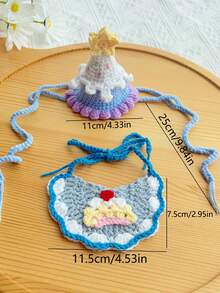 PETSIN 1SET Cute Pet Birthday Outfit Knit Hat Saliva Towel Puppy Birthday Photo Props - Multicolor - View 7