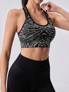 Loungeista Women's Seamless High Elasticity Striped Racerback Sports Bra For Yoga, Outdoor, Running - Black - View 6