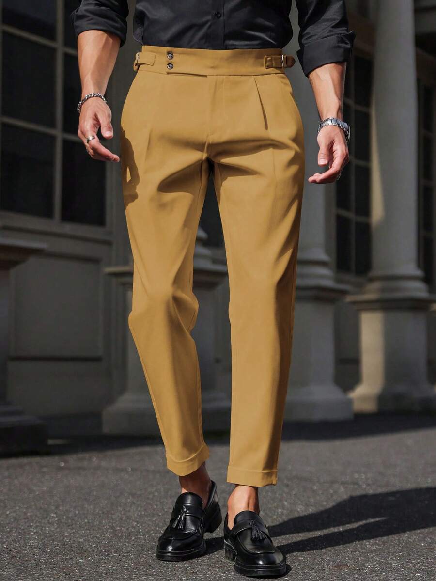 Manfinity Mode Pantalones de unicolor minimalistas casuales y formales para hombre, para otoño formal - Amarillo - Ver 1
