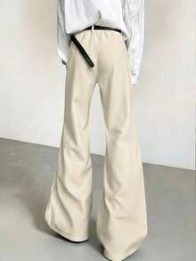 Manfinity Hypemode Pantalones casuales de hombre con acampanado y cintura media, ajuste ceñido, unicolor, con bolsillos - Albaricoque - Ver 2