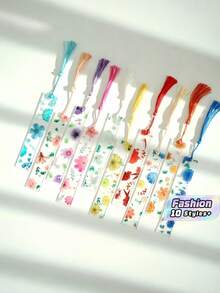 3/6pcs Flower Acrylic Bookmarks, Transparent Bookmarks With Colorful, Floral BookmarksTassels Cute For Women Teacher Students Book Lovers 4 Style Bookworm Literary Gifts Reading Book Accessories,Back To School - Rectangle - View 3