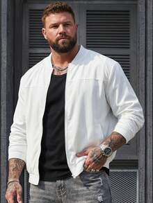 Manfinity Homme Chaqueta casual ligera de unicolor para hombres de talla grande, verano - Blanco - Ver 3