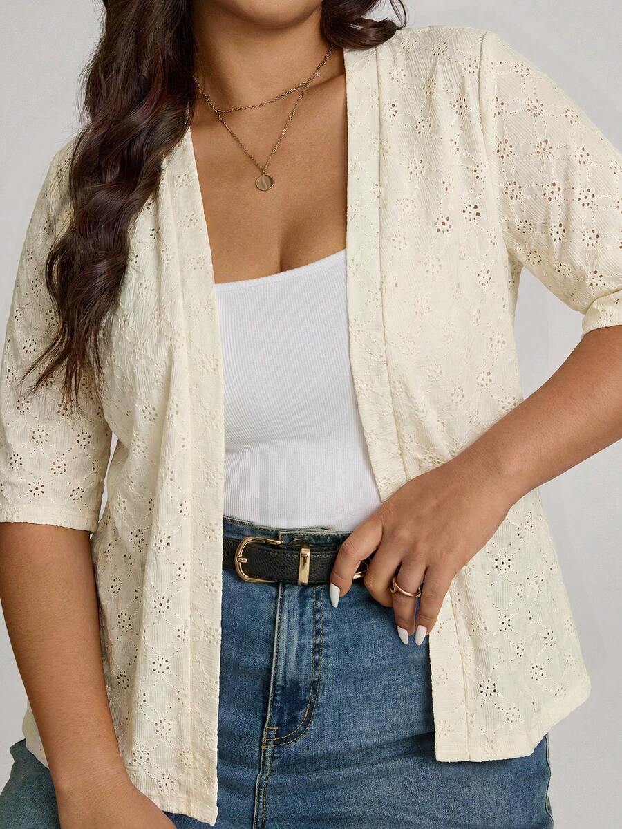 Comfylo Plus Size Women Solid Color Casual Versatile Daily Wear Cardigan - Beige - View 1