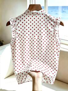 GlowEve CURVE Camisa casual de mujer talla grande con estampado de lunares, abotonadura sencilla y ribete de volantes - Albaricoque - Ver 2