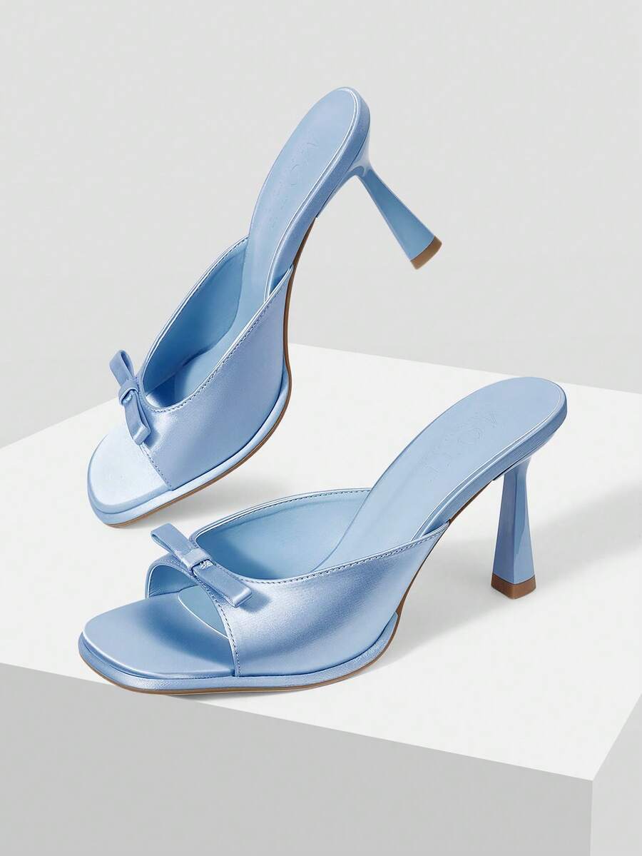 MOTF BOW DECOR MULE SOLID HEELED SANDALS VACATION SHOES, FOR SUMMER NEW YEAR HOLIDAY, SPRING SHOES, SPRING BREAK EASTER PROM HEELS FOR CHRISTMAS - Royal Blue - View 2