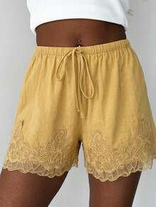 Livesso Women's Drawstring Waist Casual Daily Home Shorts - Camel - View 4