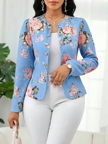 SHEIN Lady 女士秋季輕便夾克 矢車菊藍 適合節慶、上班、約會之夜、商務專業優雅風格 - 藍色 - 查看 1