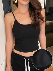 DAZY Women's Spaghetti Strap Backless Padded Camisole Top, Summer Layering Undershirt - Black - View 2