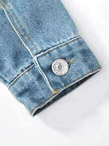 Girls' Personalized Versatile Comfortable Casual Vacation Fashion Washed Soft Distressed Street Style Daily Wear Loose Non-Stretch Short Denim Long Sleeve Jacket Lightweight Spring Autumn - Medium Wash - View 7