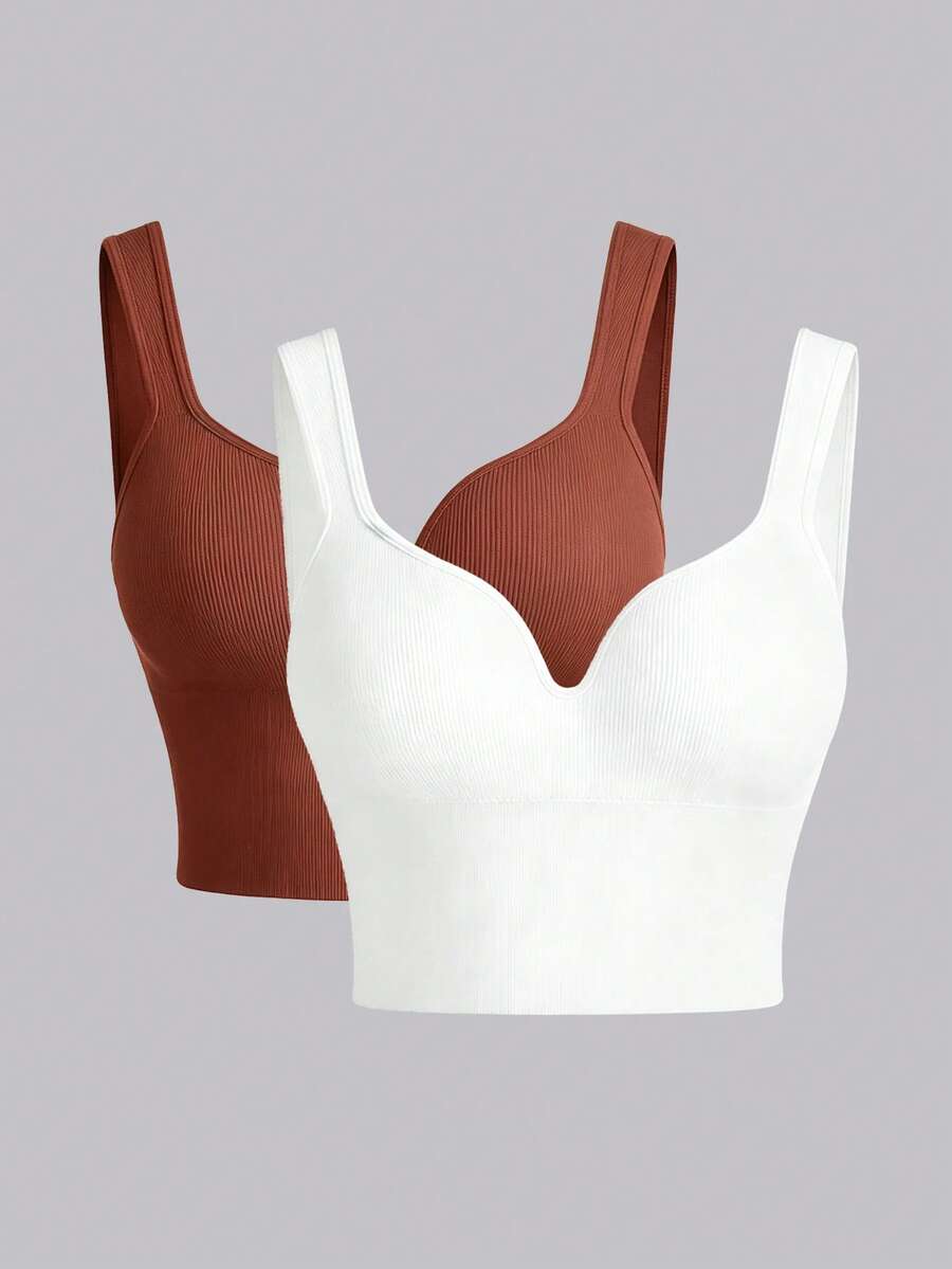 SHEIN Velisys 2件組女款純色休閒日常運動內衣 - 彩色 - 查看 1
