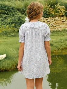 WESTFADE Women's Mini Peter-Pan Collar Puff Sleeve Ruffle Dress - Pink - View 5