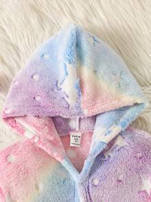 SHEIN 女童愛心卡通螢光圖案保暖內裡厚絨連帽長袖前綁帶睡袍睡衣 秋冬套裝 - 彩色 - 查看 4