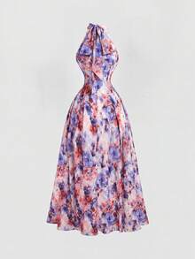 SHEIN MOD 女款夏季優雅花卉印花掛脖洋裝 - 彩色 - 查看 5