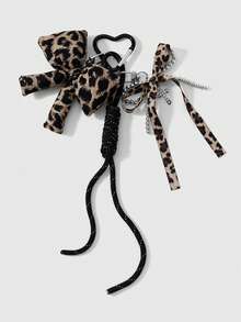 ROMWE Kawaii 1 Retro Dark Wind Black Handmade Braided Tether Brown Leopard Print Tiger Pattern Beaded Bow Rhinestone Cross DIY Keychain Bag Pendant, Worn By Girls - Brown-12 - View 1