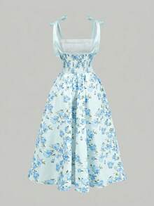 SHEIN MOD Plus Size Dreamy Romantic Long Dress Garden Tea Party, Date, Party, Women's Summer And Spring Dress - Mint Blue - View 2