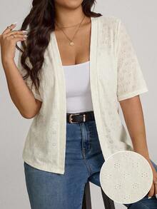 Comfylo Plus Size Women Solid Color Casual Versatile Daily Wear Cardigan - Beige - View 3