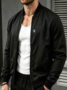 Manfinity Homme Men's Casual Everyday Zip-Up Jacket With Patch Details - Black - View 3