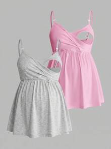 Modmama Top de lactancia informal de unicolor para maternidad, verano - Rosa - Ver 3